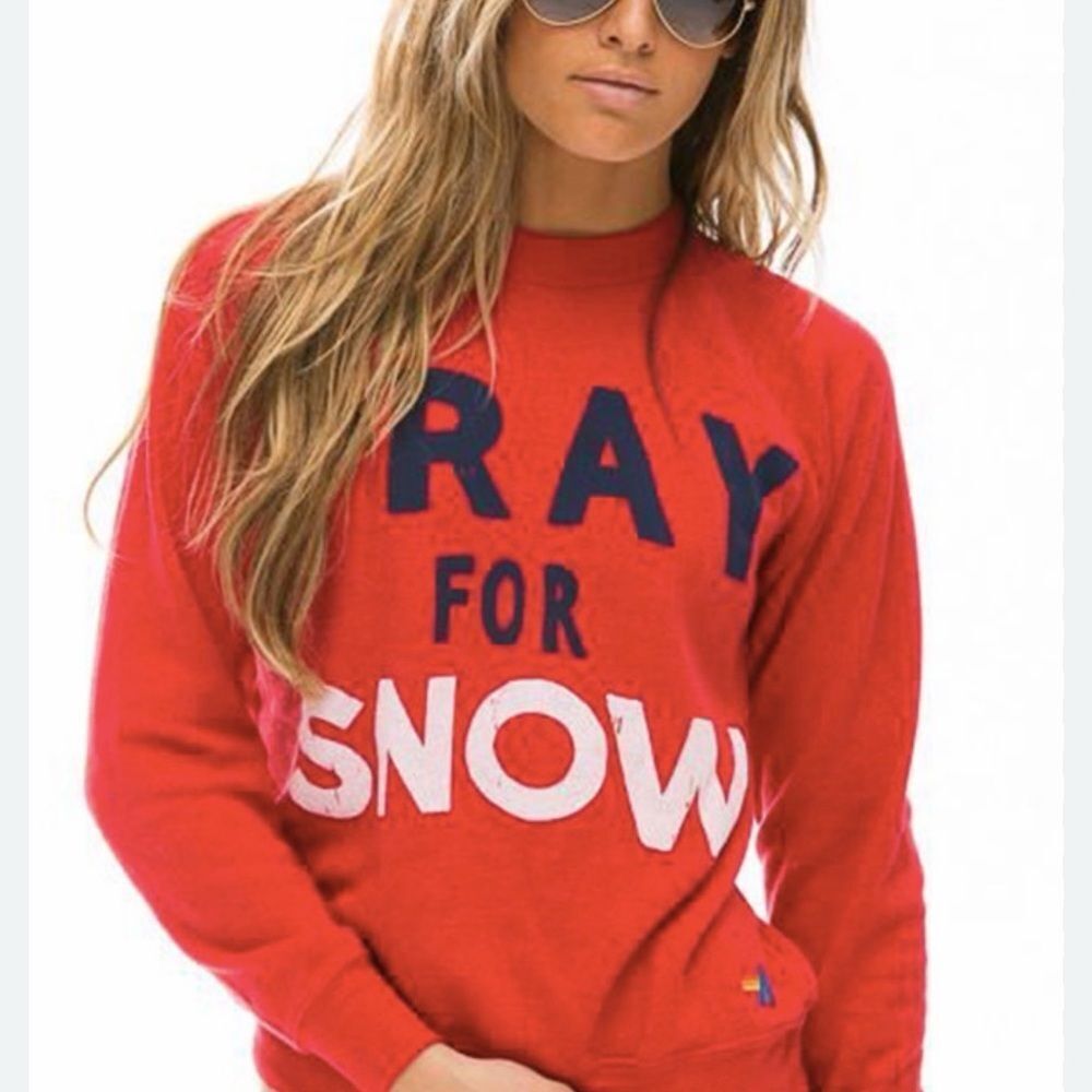 Aviator Nation Red "Pray For Snow" Pullover Sweatshirt